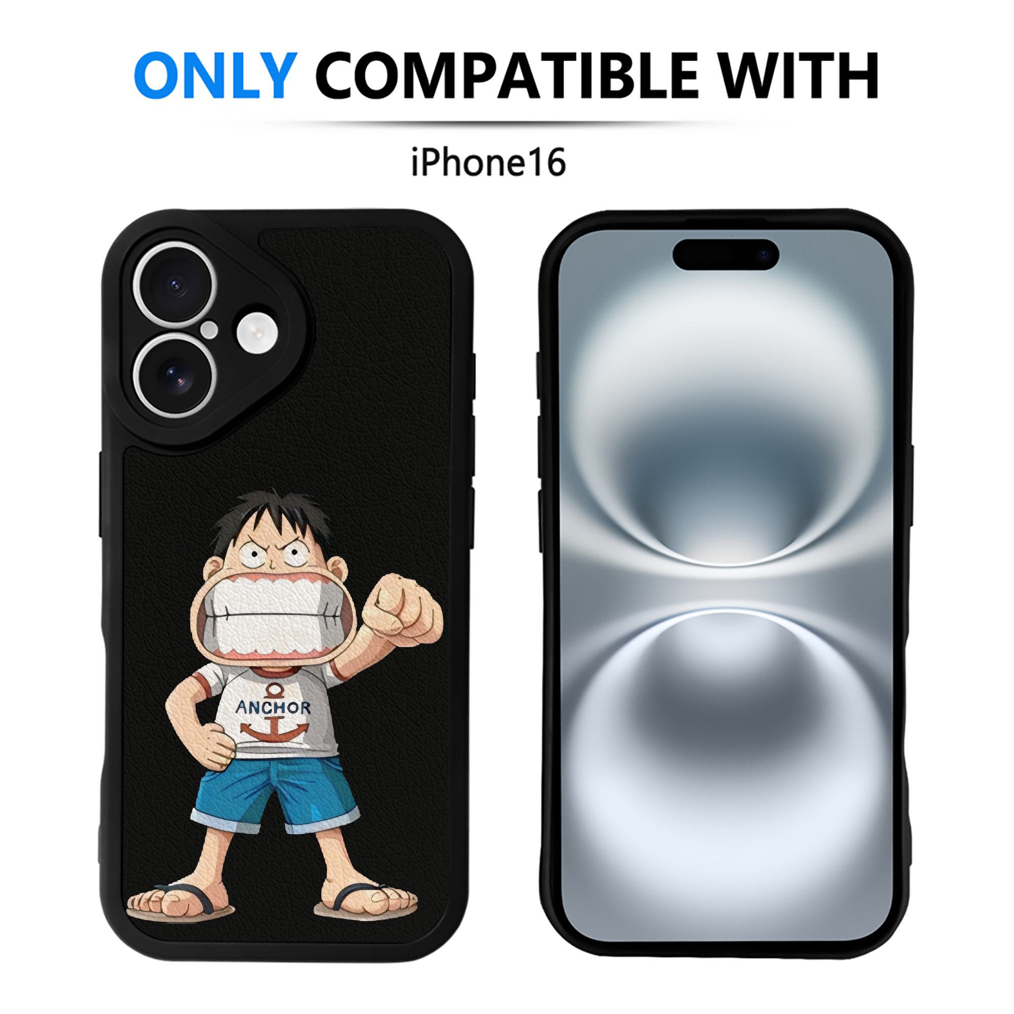 （画像用） ワンピース モンキー・D・ルフィ ONE PIECE Monkey D. Luffy 【iPhone 16シリーズ対応】シリコンスマホケース（レザー調） 材質：シリコン